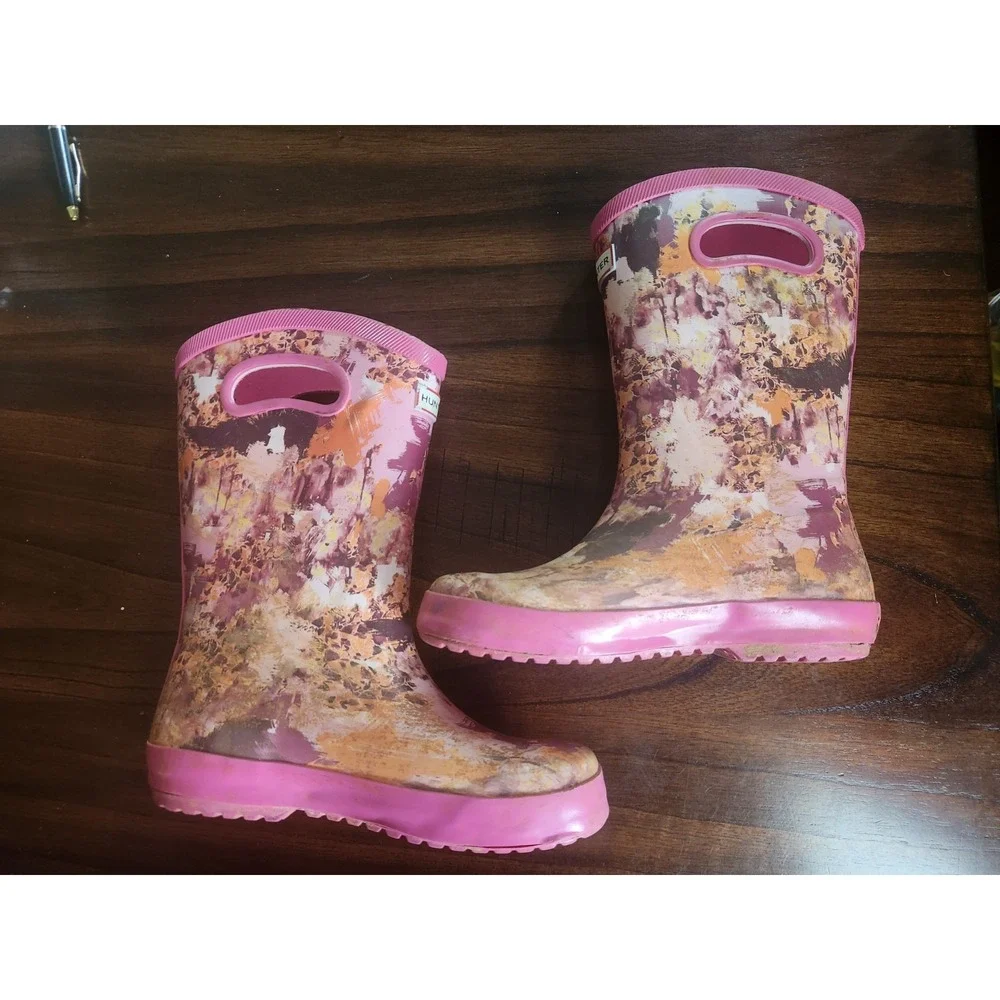 Hunter For Target Girls Hot Pink Speckled Rubber Rain Boots SIZE 1 Big Kids